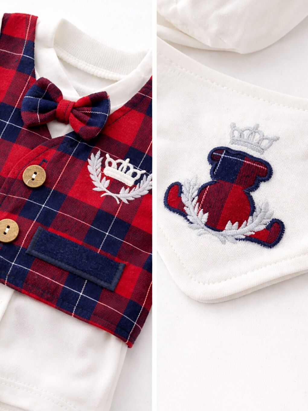 Kırmızı Erkek Bebek Lüx Kutulu Taçlı Pamuklu 5li Hastane Çıkış Seti Yenidoğan Hediye 0-3 ay-2