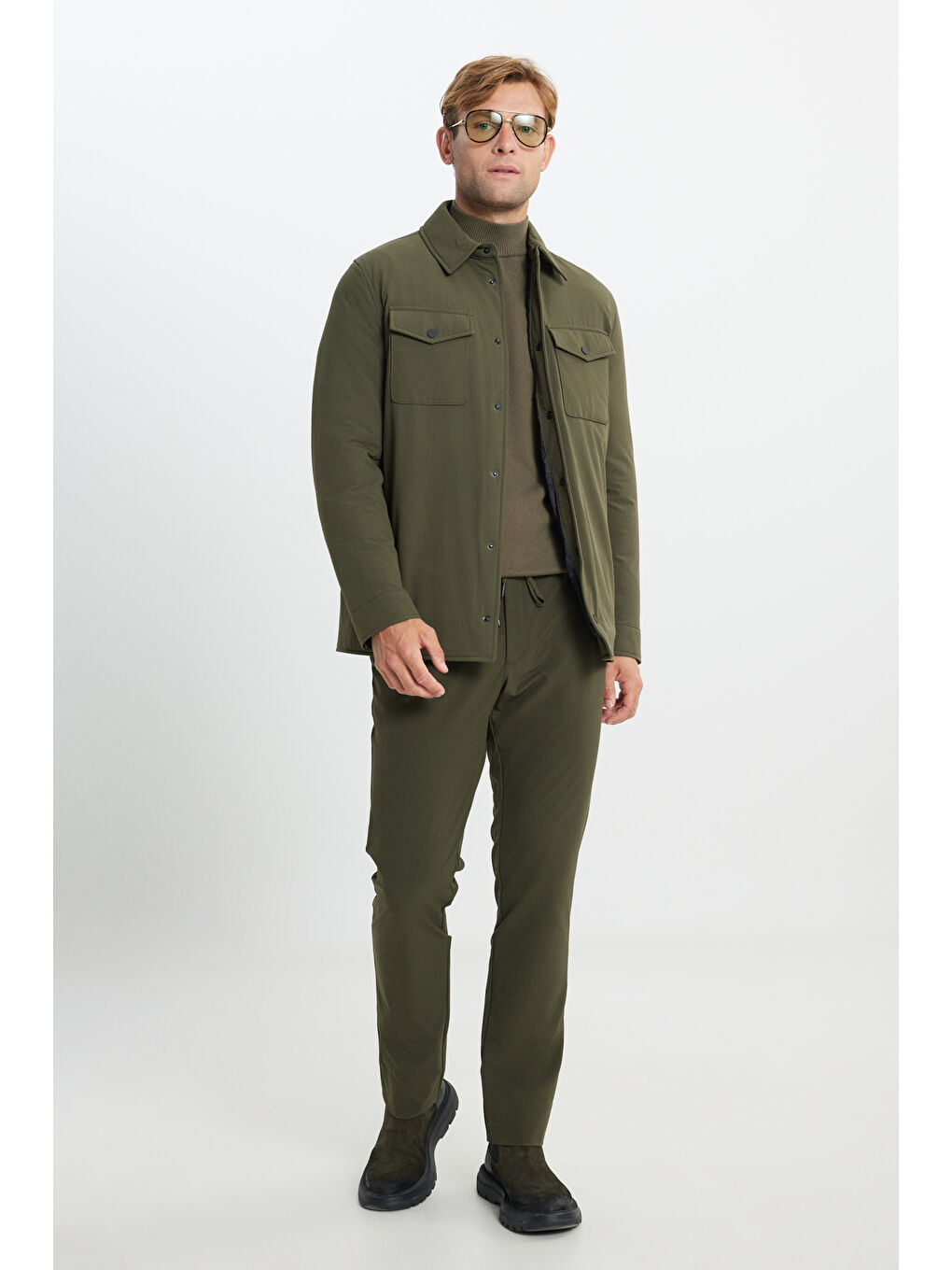 Erkek Haki Standart Fit Normal Kesim Cepli Ceket Gömlek-1
