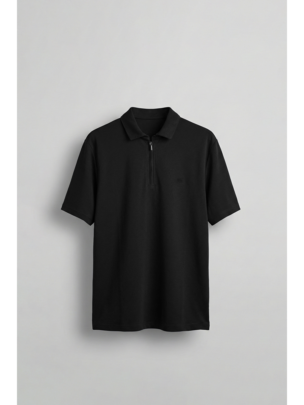 Erkek Slim Fit Yarım Fermuarlı Basic Polo Yaka T-Shirt Siyah