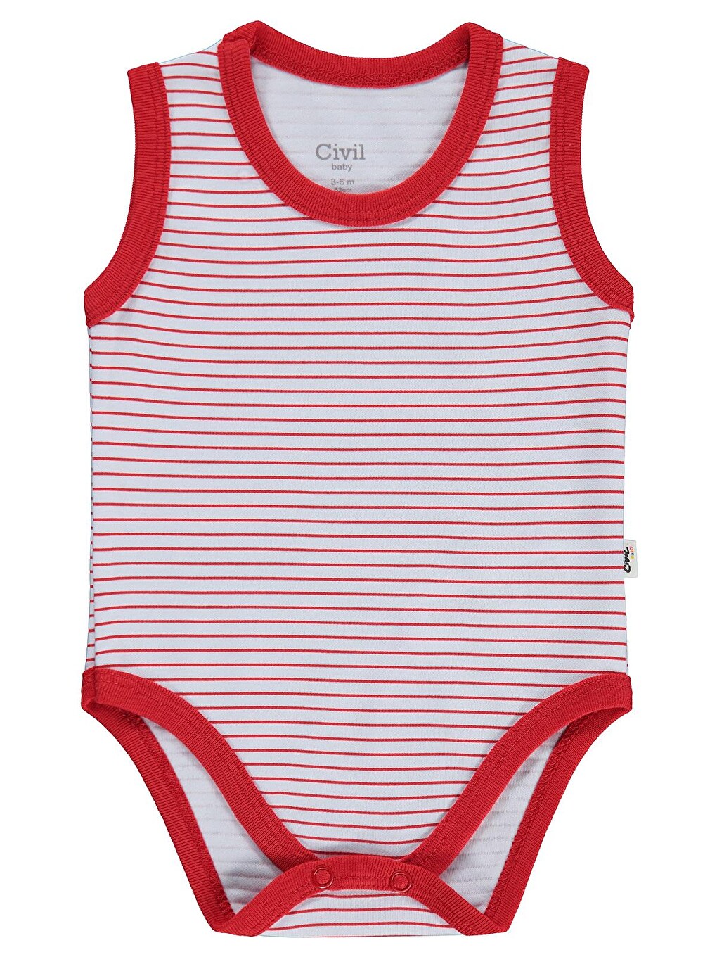 Baby Çizgili 3-36 Ay Çıtçıtlı Badi - Kırmızı