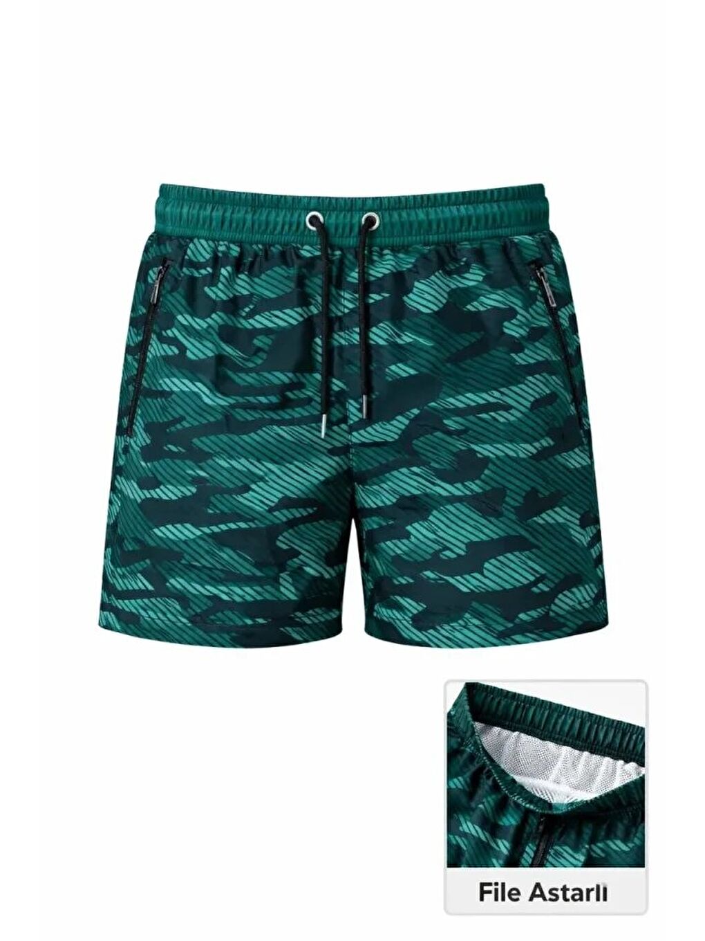 Turkuaz Erkek Deniz Şortu Fermuarlı Cepli File Astarlı Hızlı Kuruyan Premium - Su Yeşili