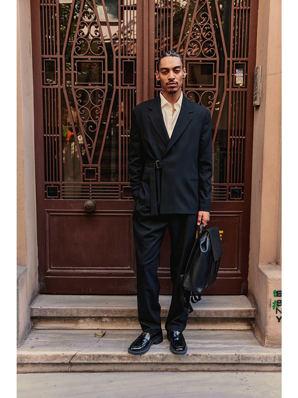 Erkek Kemerli Oversize Takım Elbise Siyah-1