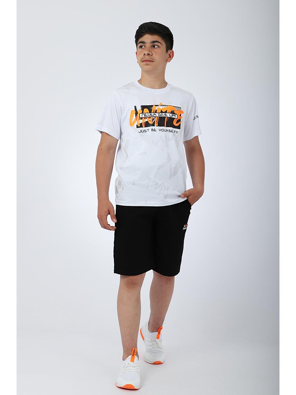 Beyaz Erkek Çocuk Tshirt Şort Yazlık Takım Never Give Up Baskılı-4