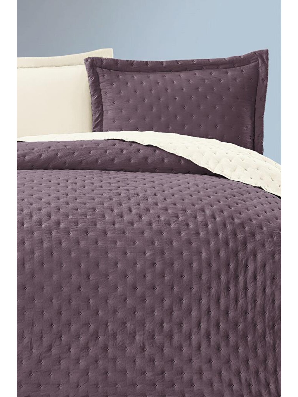 Washed Soft Çift Taraflı Çift Kişilik Yatak Örtüsü Mürdüm
