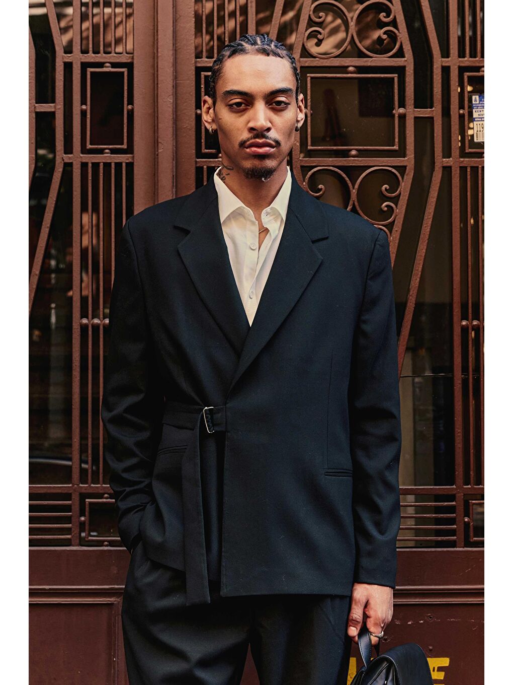 Erkek Kemerli Oversize Takım Elbise Siyah-2