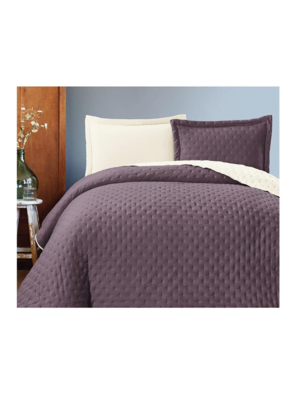 Washed Soft Çift Taraflı Çift Kişilik Yatak Örtüsü Mürdüm-1