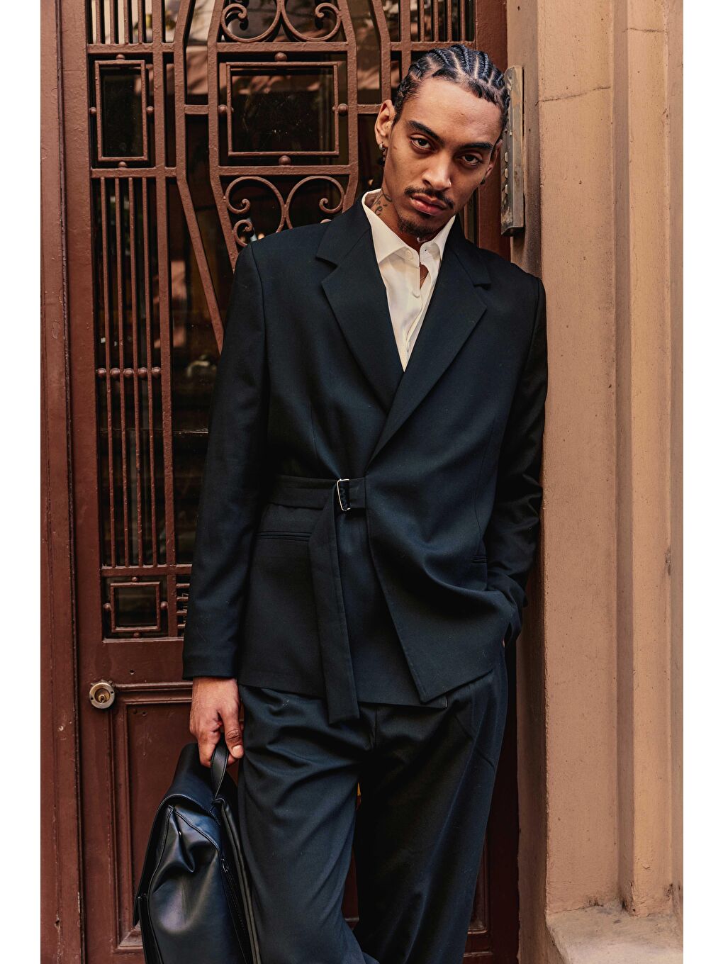 Erkek Kemerli Oversize Takım Elbise Siyah