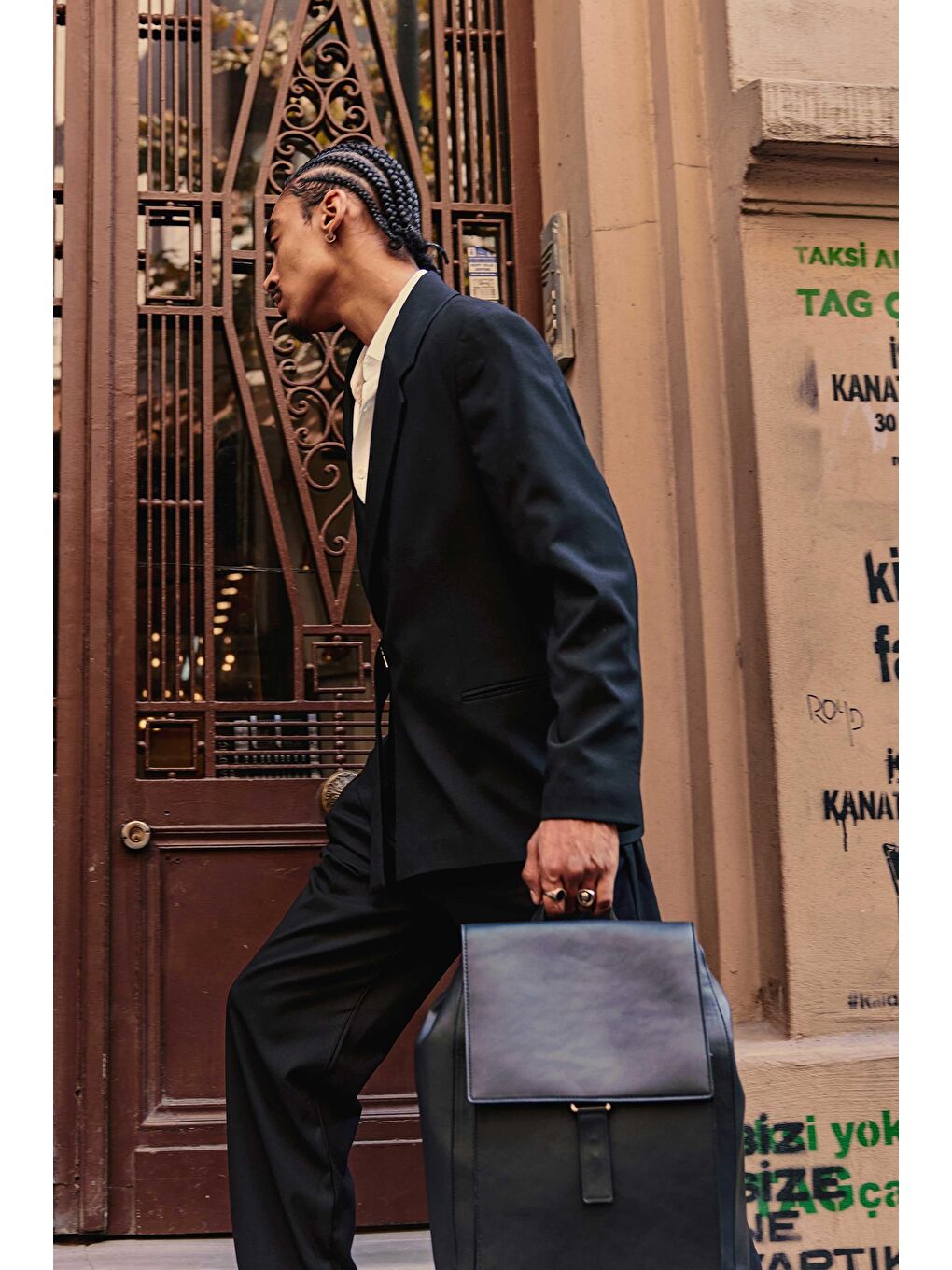 Erkek Kemerli Oversize Takım Elbise Siyah-3