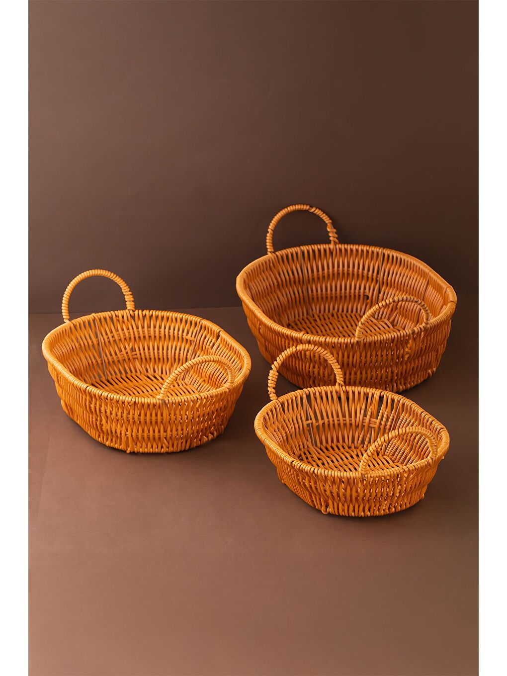 Kahverengi 302-A Oval 3'lü Hasır Sepet Dekoratif Ev Düzenleyici Hasır Sepet Seti Banyo Düzenleyici Sepet-1