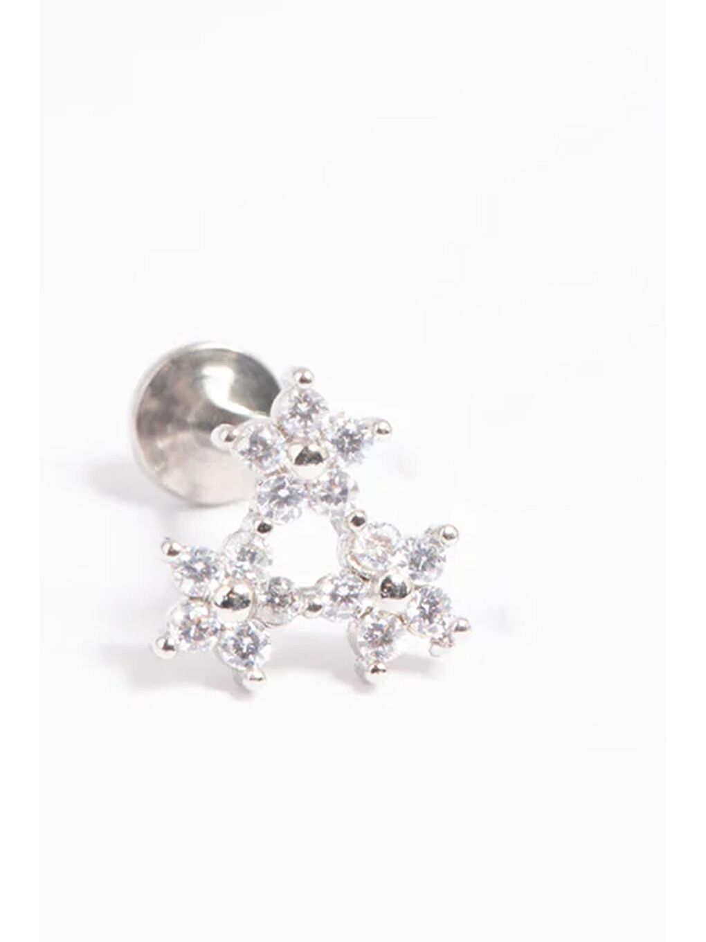 New Obsessions Gri 3 Yıldız Zirkon Taşlı Titanyum Önden Takılmalı Flat Back Tragus Küpe Piercing - 1