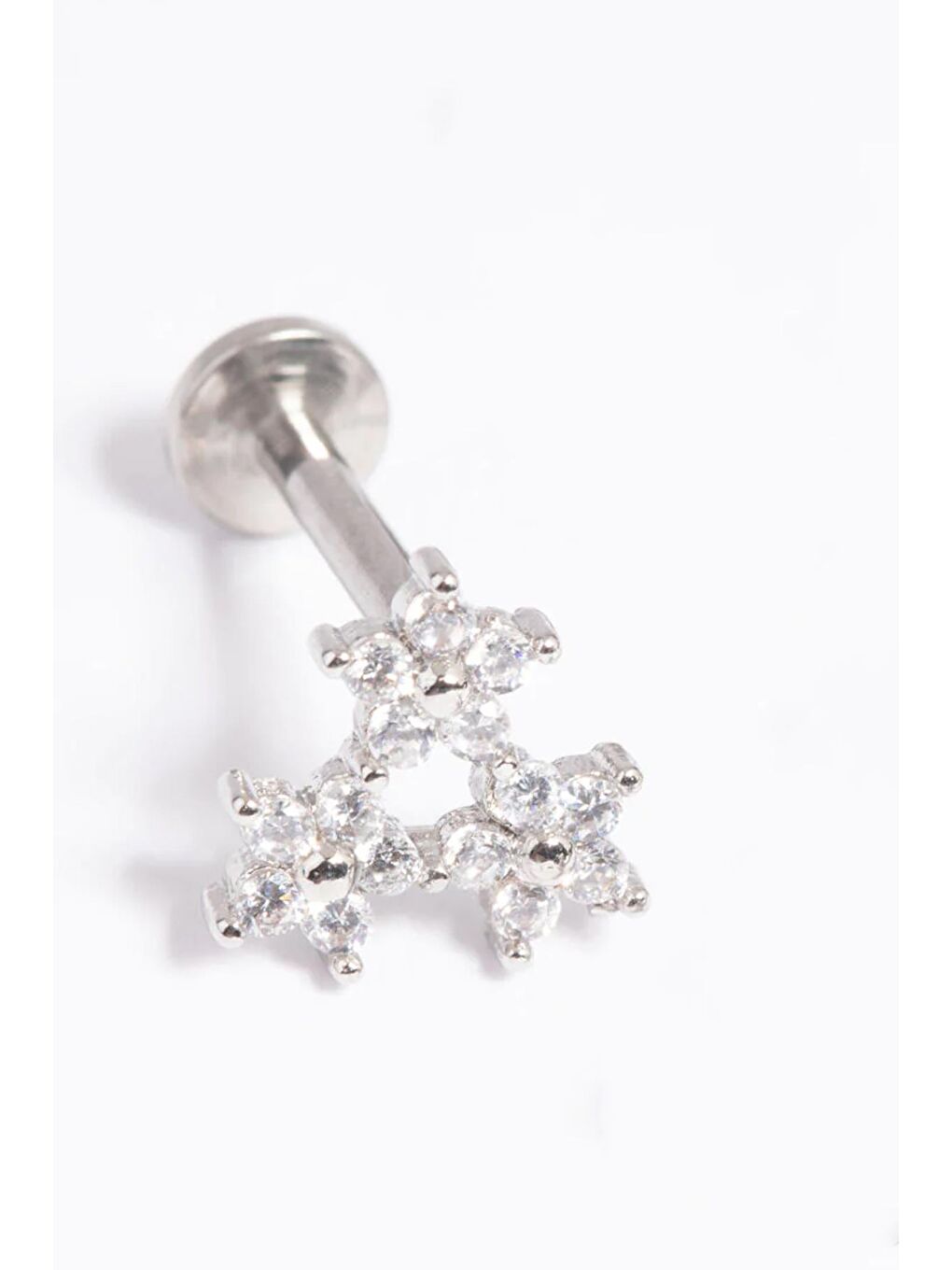 New Obsessions Gri 3 Yıldız Zirkon Taşlı Titanyum Önden Takılmalı Flat Back Tragus Küpe Piercing - 2