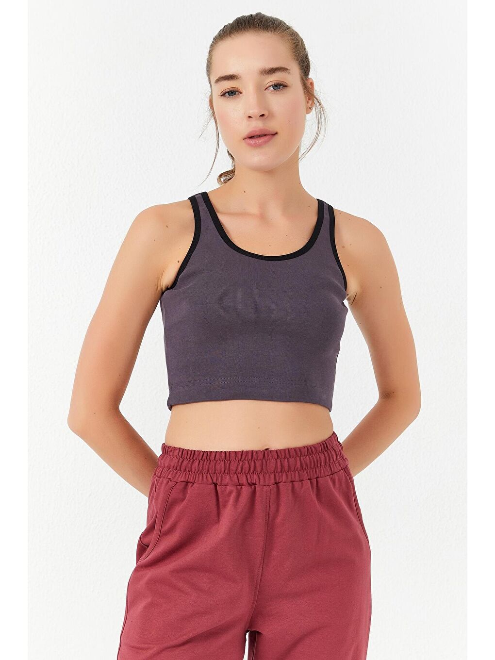 TOMMYLIFE Açık Mor Basic Sıfır Kol Dar Kalıp U Yaka Kadın Crop Top Atlet - 97162 - 2