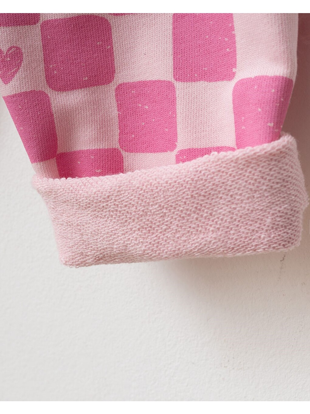 Kız Çocuk Kalp Baskılı Pembe Sweatshirt Ve Kare Desenli Eşofman Takımı-2