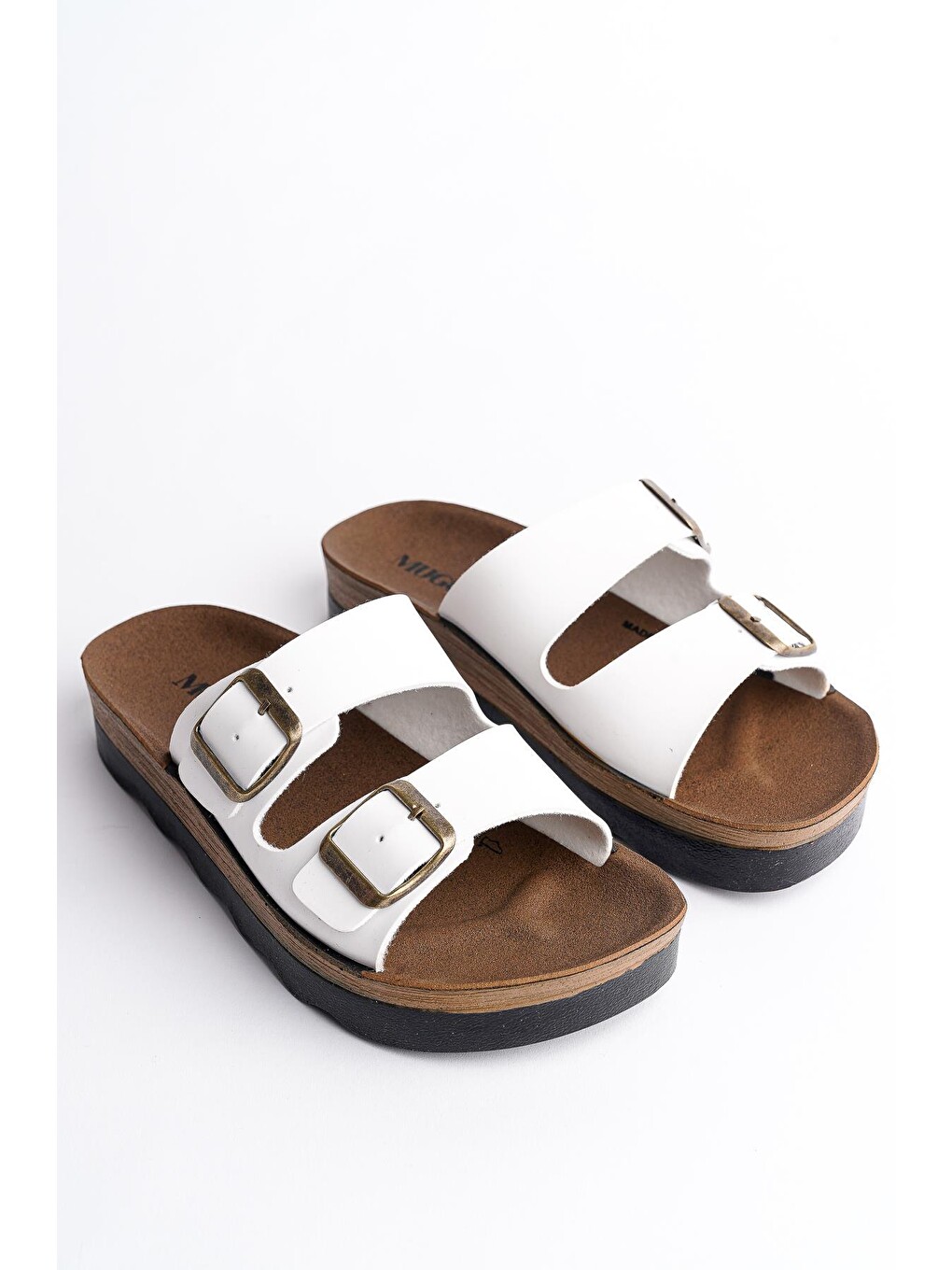 Beyaz Rehda İki Toka Rahat Taban Ayarlanabilir Unisex Terlik-1