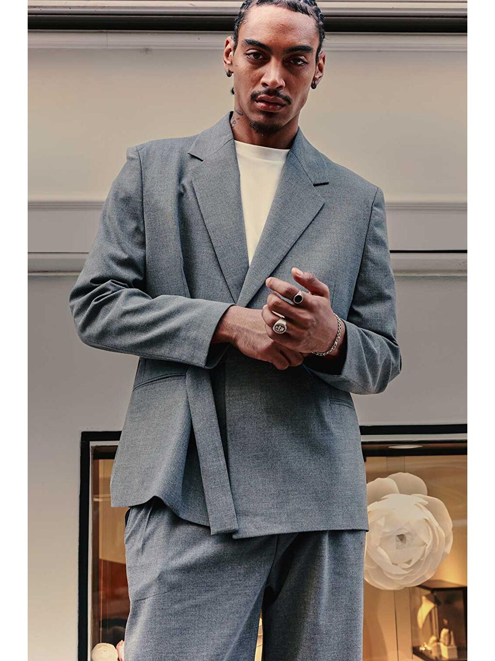 Erkek Kemerli Oversize Takım Elbise Antrasit-2