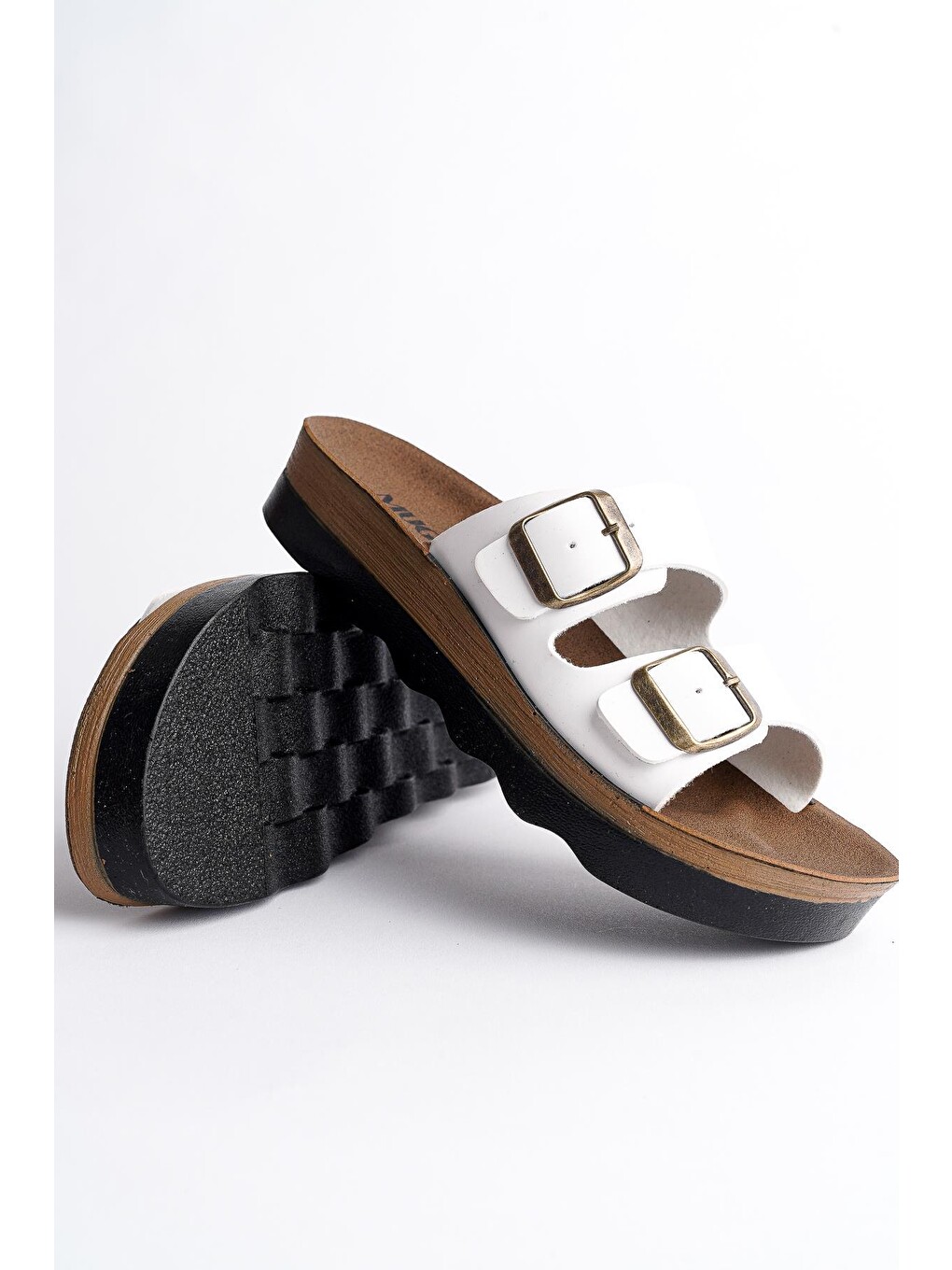 Beyaz Rehda İki Toka Rahat Taban Ayarlanabilir Unisex Terlik-2