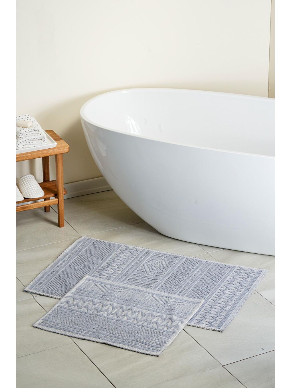 Marina  Doğal Pamuklu 2'li Banyo Paspas Seti 60x100+50x60 Cm - Full Gri