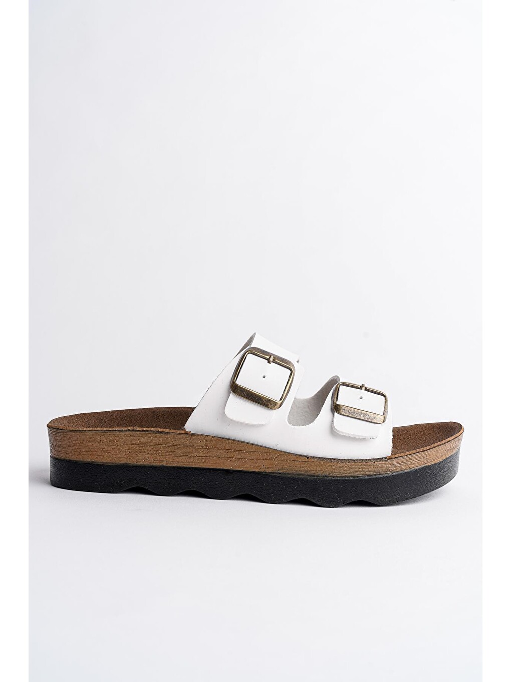 Beyaz Rehda İki Toka Rahat Taban Ayarlanabilir Unisex Terlik-5