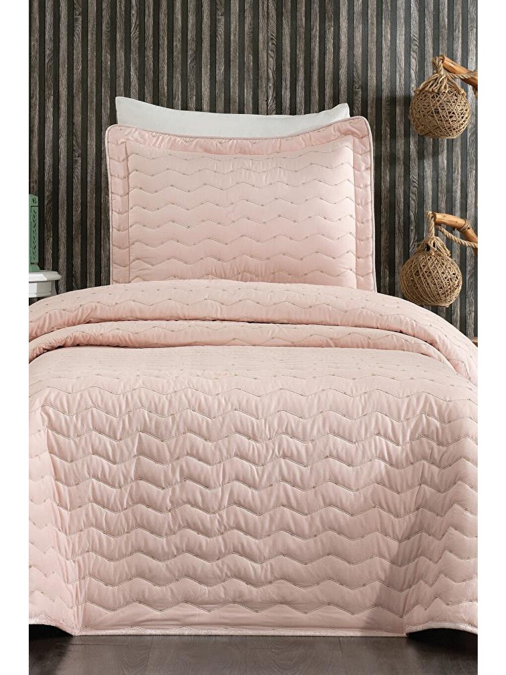 Pembe Perla Tek Kişilik Yatak Örtüsü 180x240 Pudra