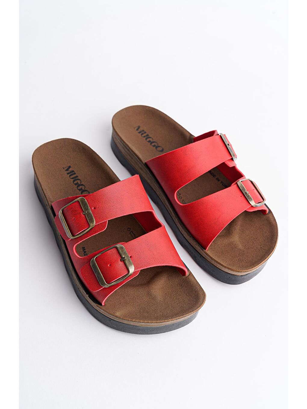 Kırmızı REHDA İki Toka Rahat Taban Ayarlanabilir Unisex Terlik-1