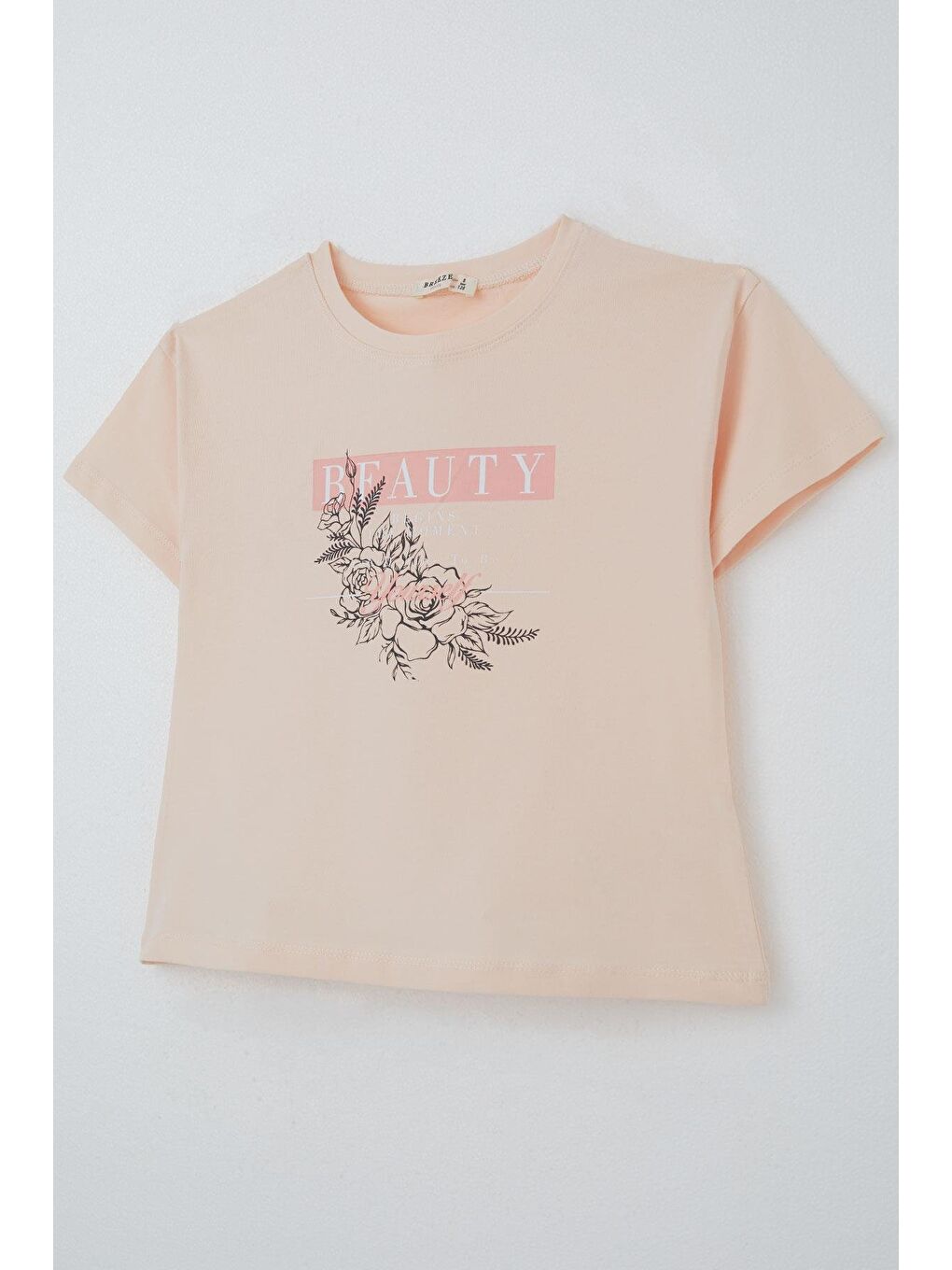 Pembe Kız Çocuk Tişört Çiçek Baskılı Pudra (8-14 Yaş)-2