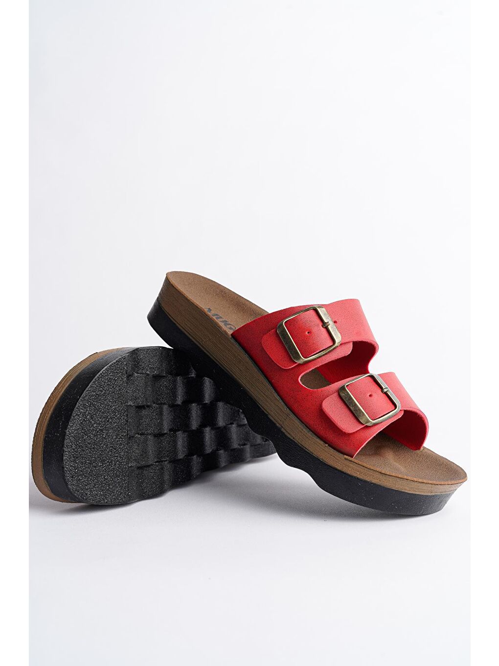 Kırmızı REHDA İki Toka Rahat Taban Ayarlanabilir Unisex Terlik-2