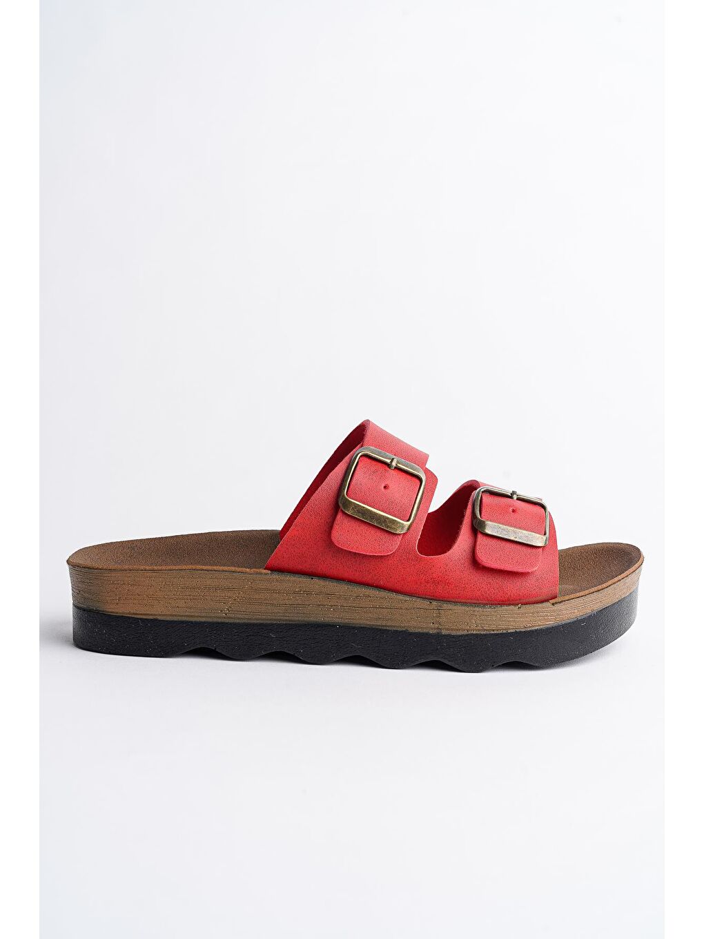Kırmızı REHDA İki Toka Rahat Taban Ayarlanabilir Unisex Terlik-4
