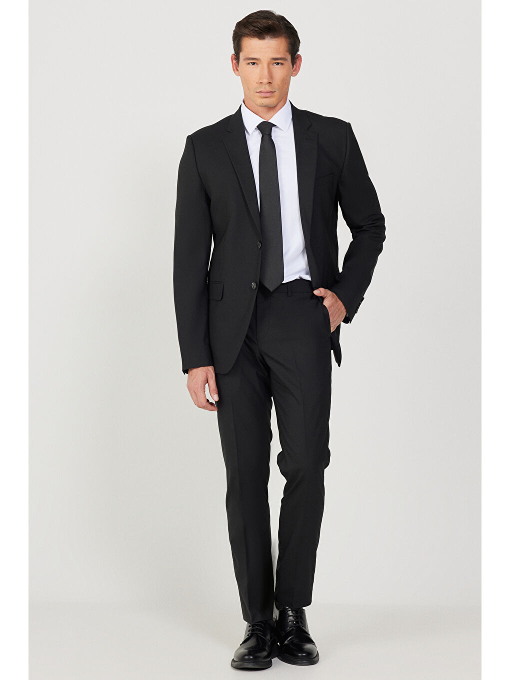 Erkek Siyah Slim Fit Dar Kesim Düz Siyah 8 Drop Su Geçirmez Nano Takım Elbise-1