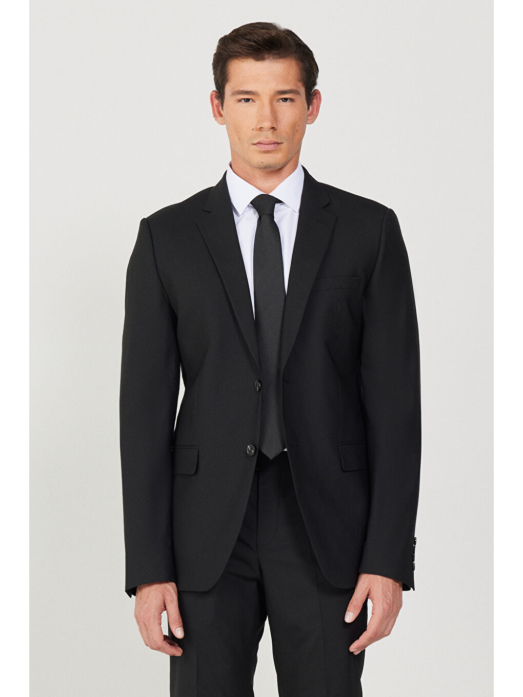 Erkek Siyah Slim Fit Dar Kesim Düz Siyah 8 Drop Su Geçirmez Nano Takım Elbise-2