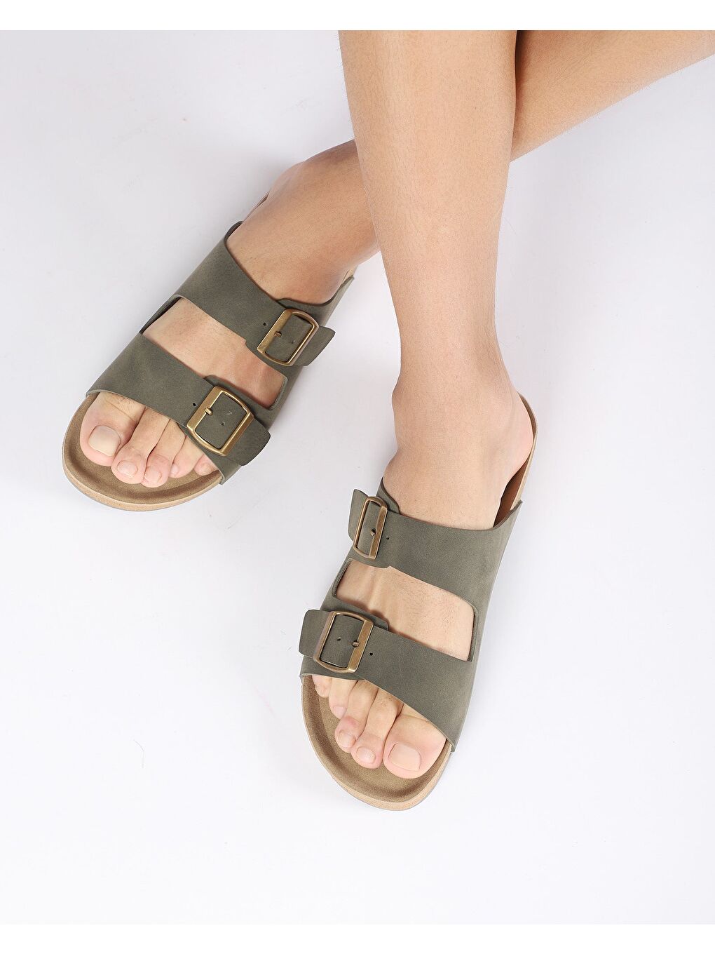 Haki Erkek Yazlık Çift Tokalı Terlik- AXIS-1