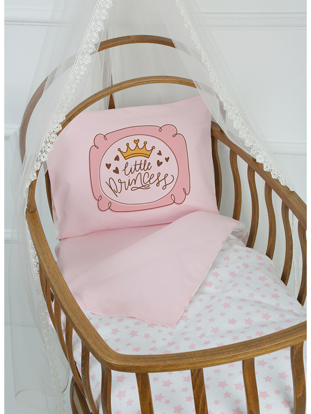 LUGGİ BABY Pembe Baskılı Anne Yanı Beşik Bebek Nevresim Takımı 3'lü  60 x 100 cm - 1