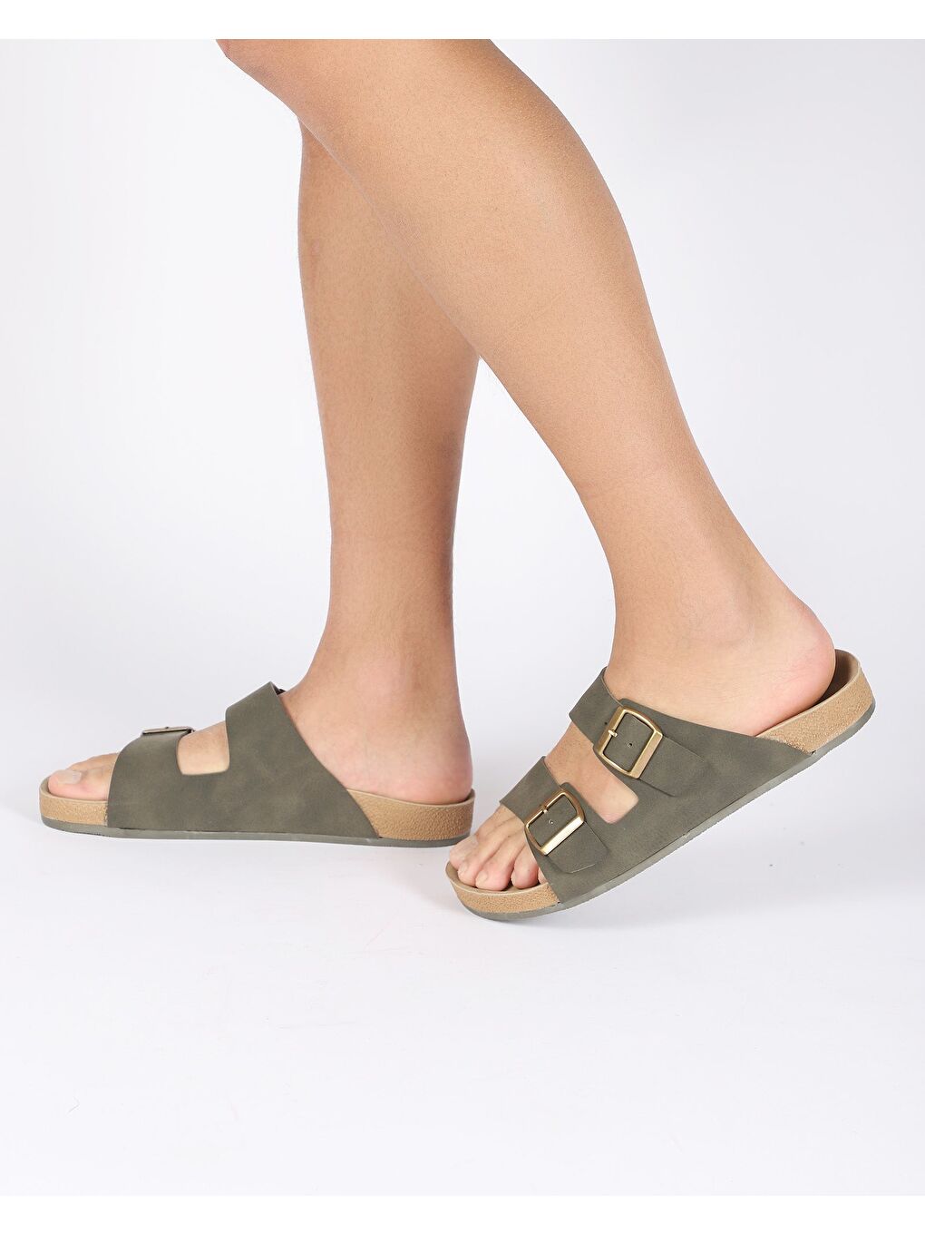 Haki Erkek Yazlık Çift Tokalı Terlik- AXIS-2