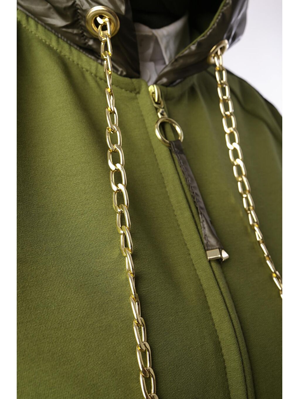 Haki Garnili Zincir Detaylı Sweat Hırka-4