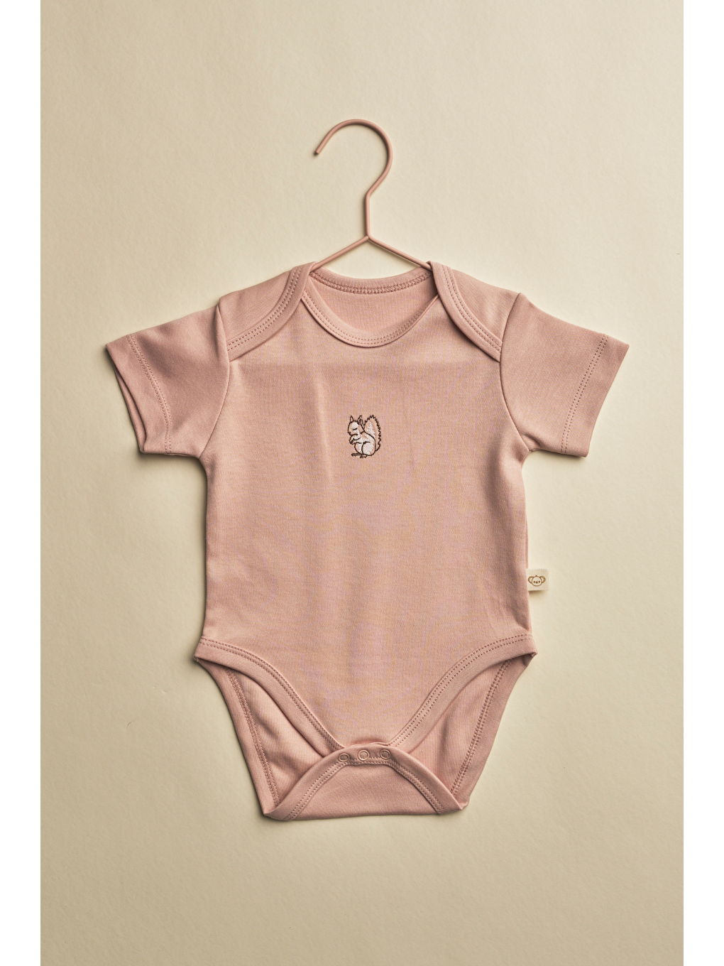 Pembe Somon Sincap Nakışlı Kısa Kollu Çıtçıtlı Bebek Body-2