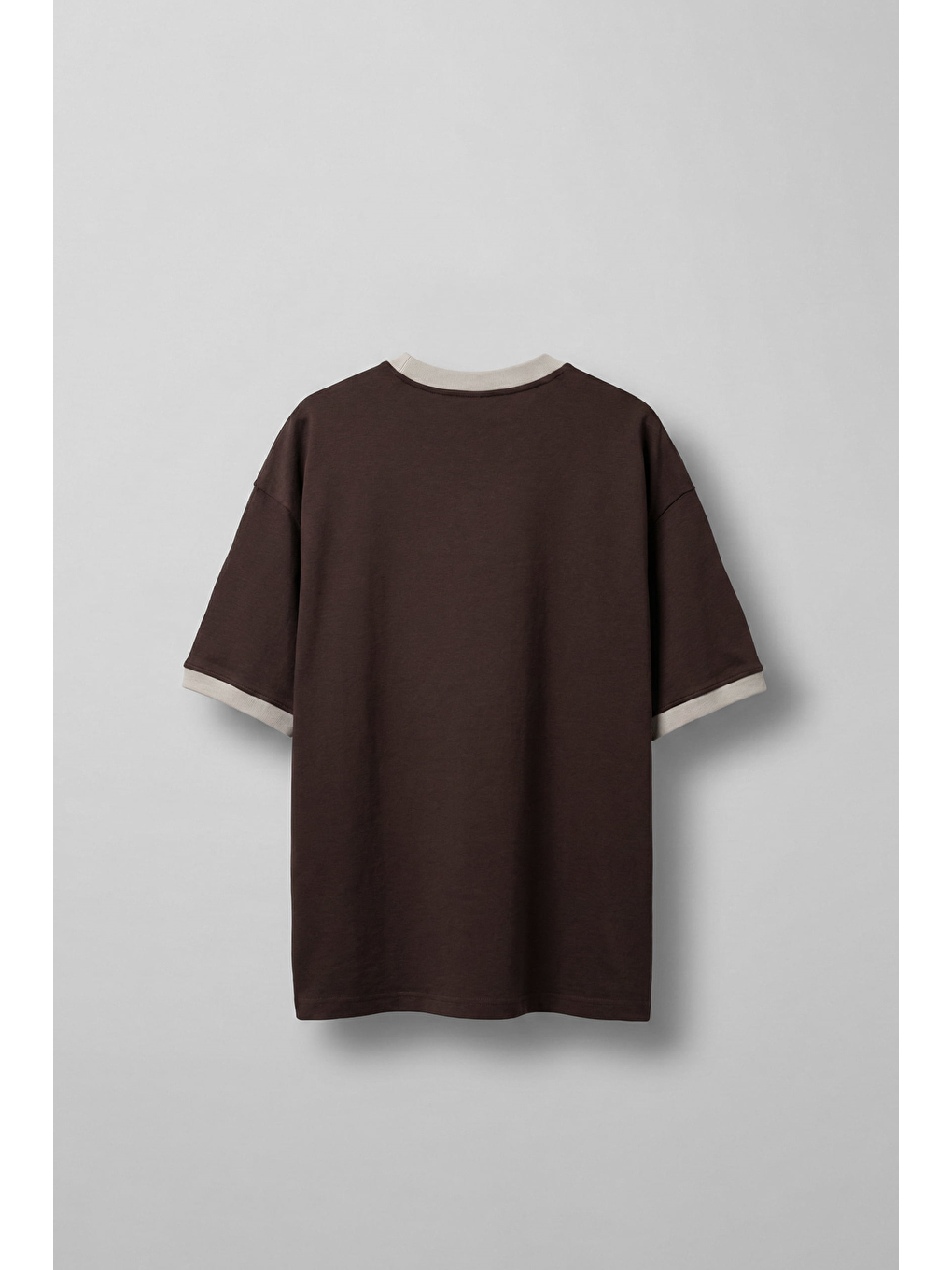 Erkek Oversize Şehir Serisi Kontrast Yaka T-Shirt Kahverengi / Gri-1