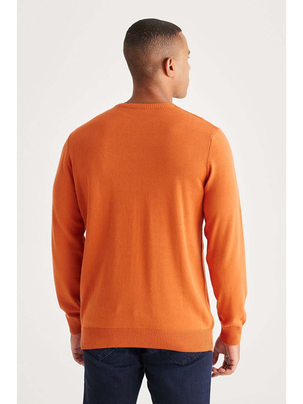 Kahverengi Erkek Kiremit Standart Fit Normal Kesim Bisiklet Yaka Pamuklu Triko Kazak-4