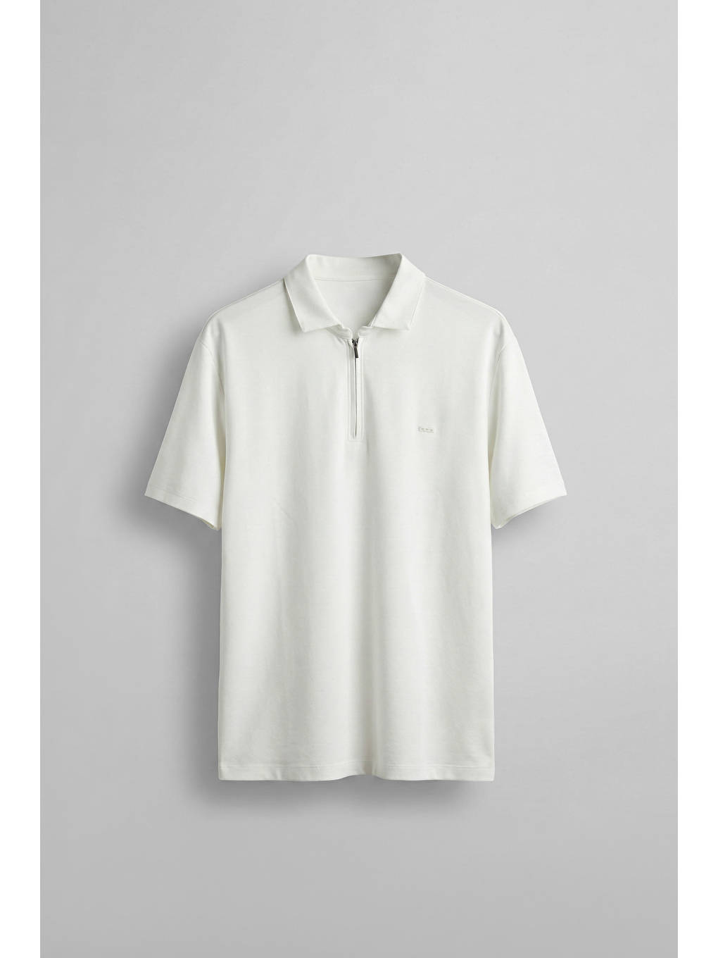 Erkek Slim Fit Yarım Fermuarlı Basic Polo Yaka T-Shirt Beyaz