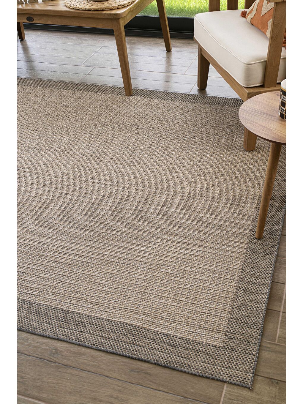 Sisalux 3091 Bej Jüt Tabanlı Modern Dokuma Kilim Sisal Hasır Halı-100x300-1