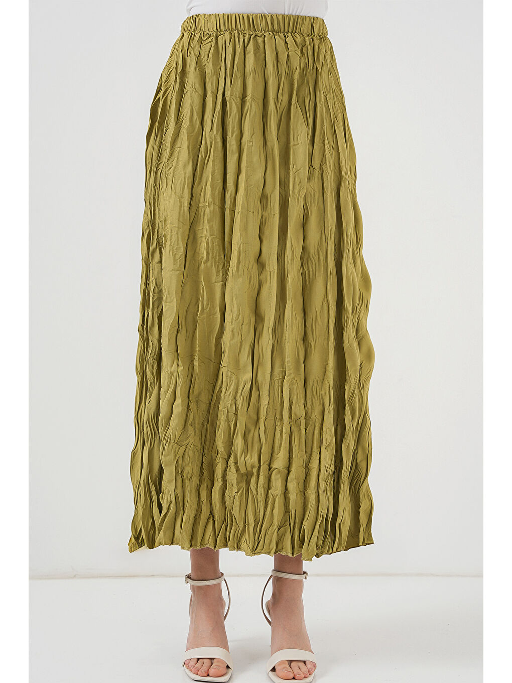 Kadın Uzun Kırışık Etek 8042 - E.Yeşil-1