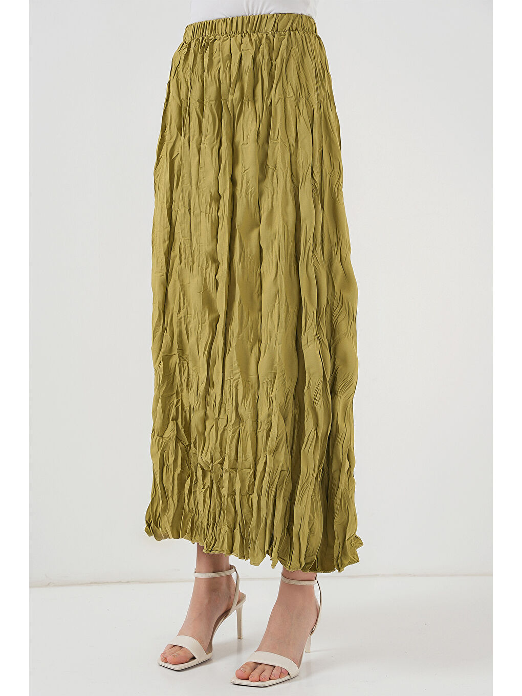 Kadın Uzun Kırışık Etek 8042 - E.Yeşil-3