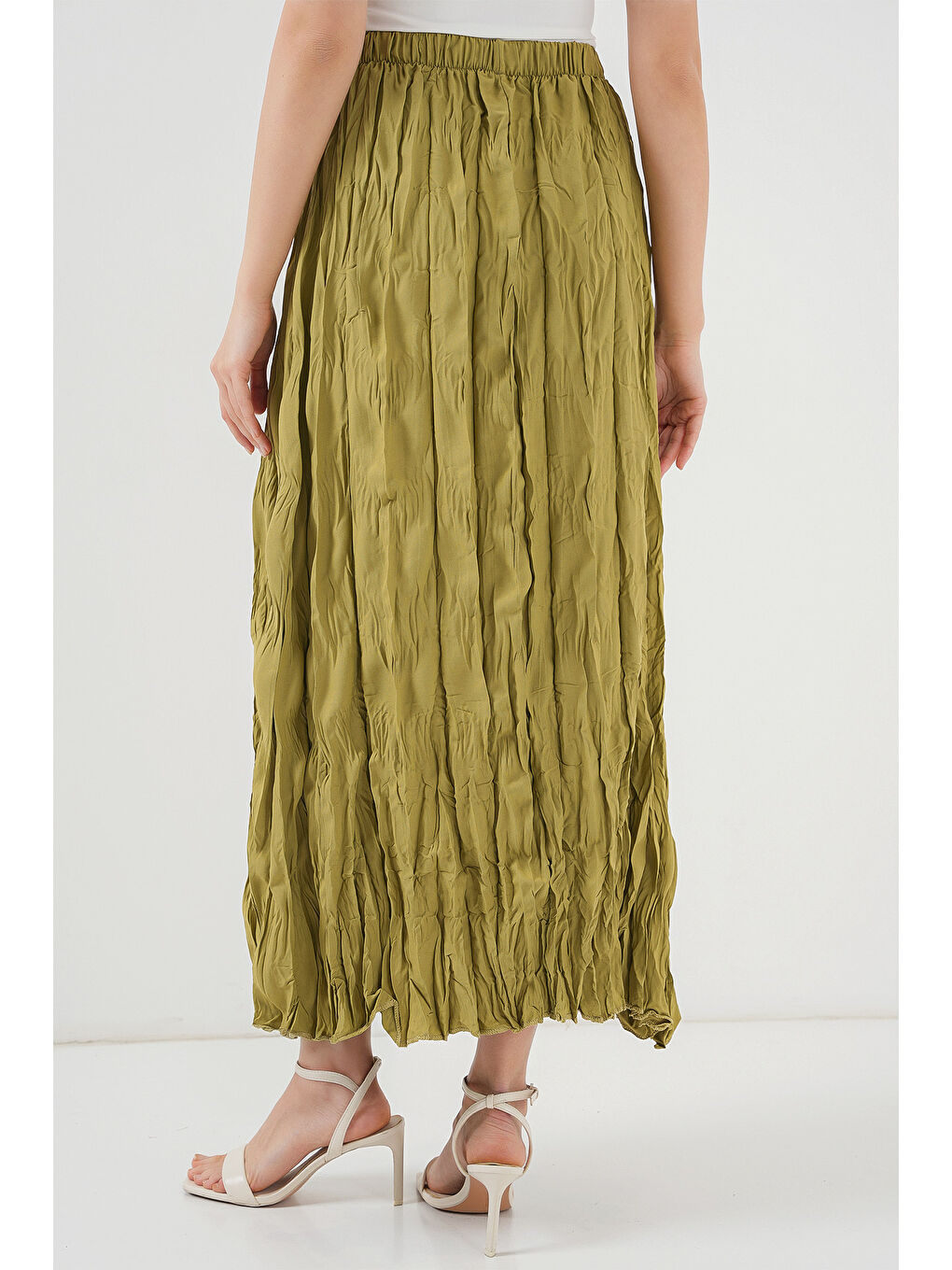 Kadın Uzun Kırışık Etek 8042 - E.Yeşil-5