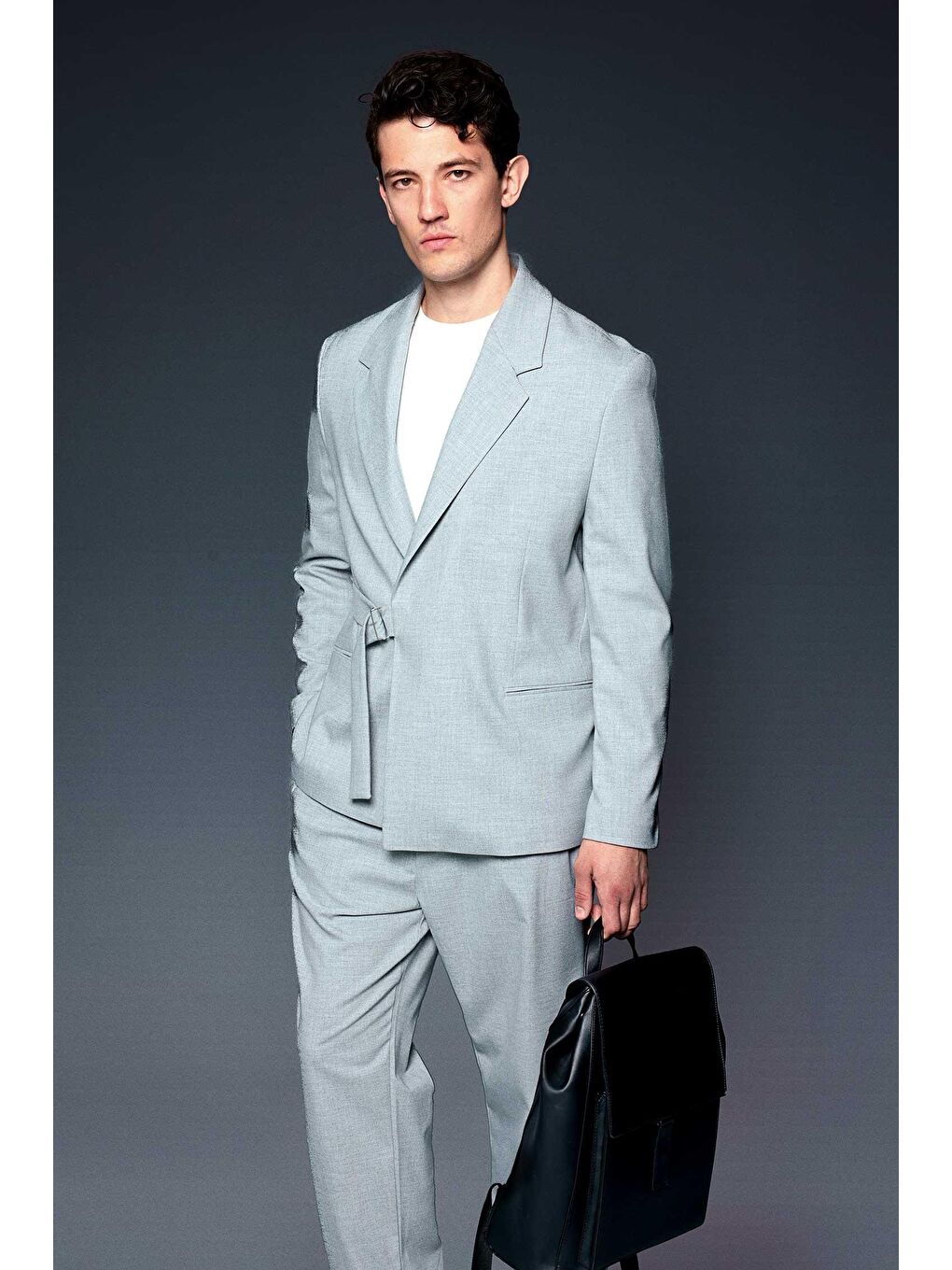 Erkek Kemerli Oversize Takım Elbise Gri-1