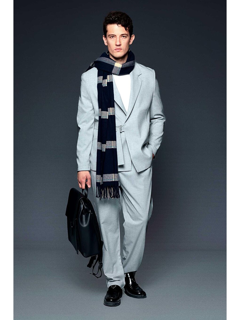 Erkek Kemerli Oversize Takım Elbise Gri-4