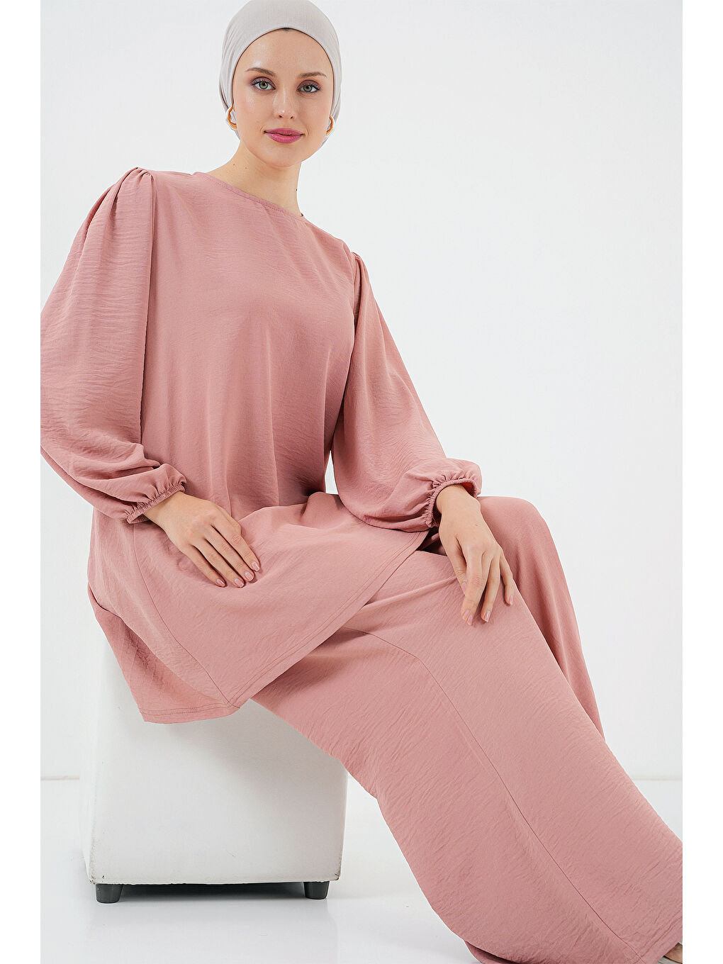 Pembe Kadın Ayrobin Tunik Pantolon Alt Üst Takım 6712 - Somon-1
