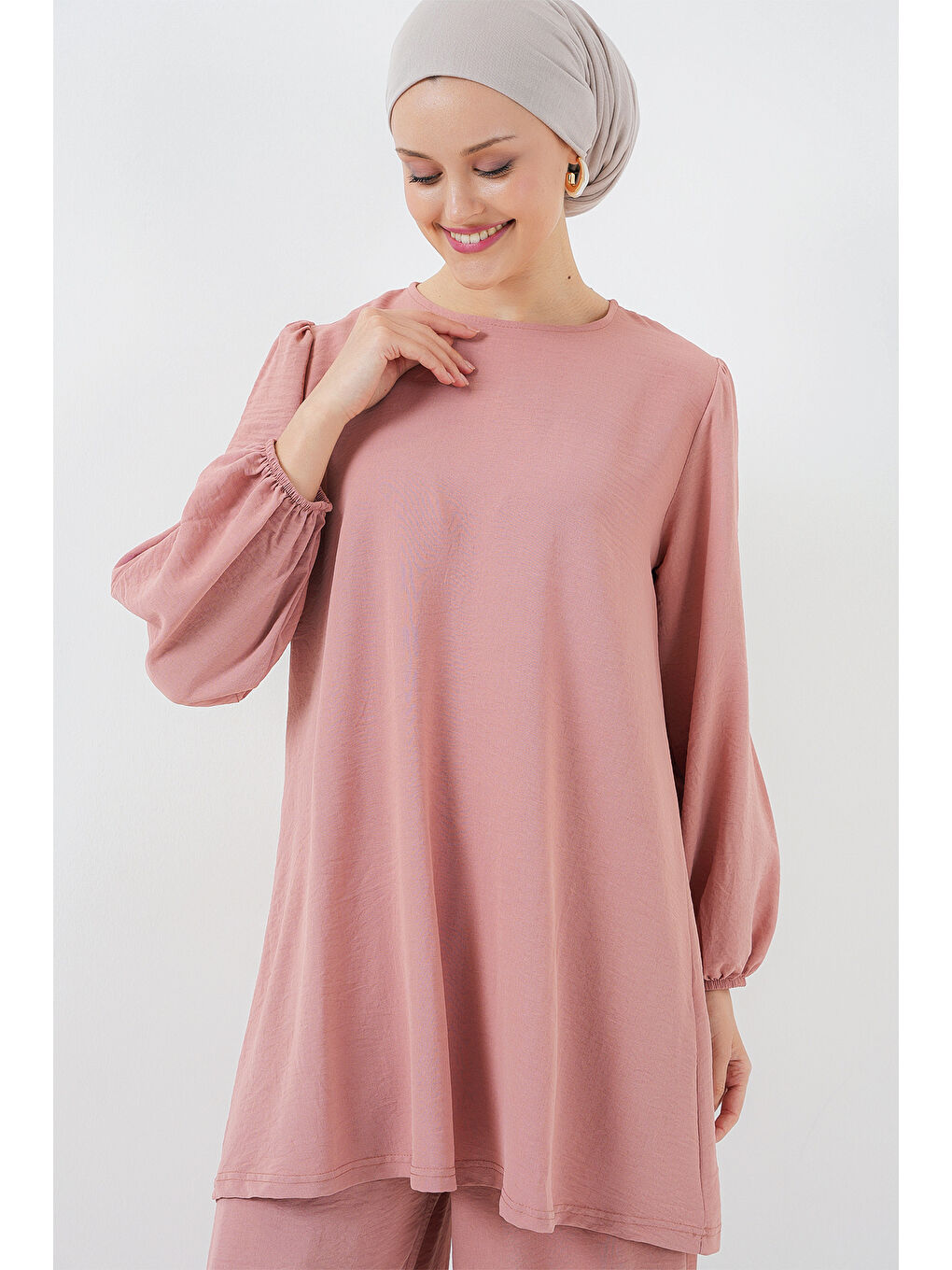 Pembe Kadın Ayrobin Tunik Pantolon Alt Üst Takım 6712 - Somon-2