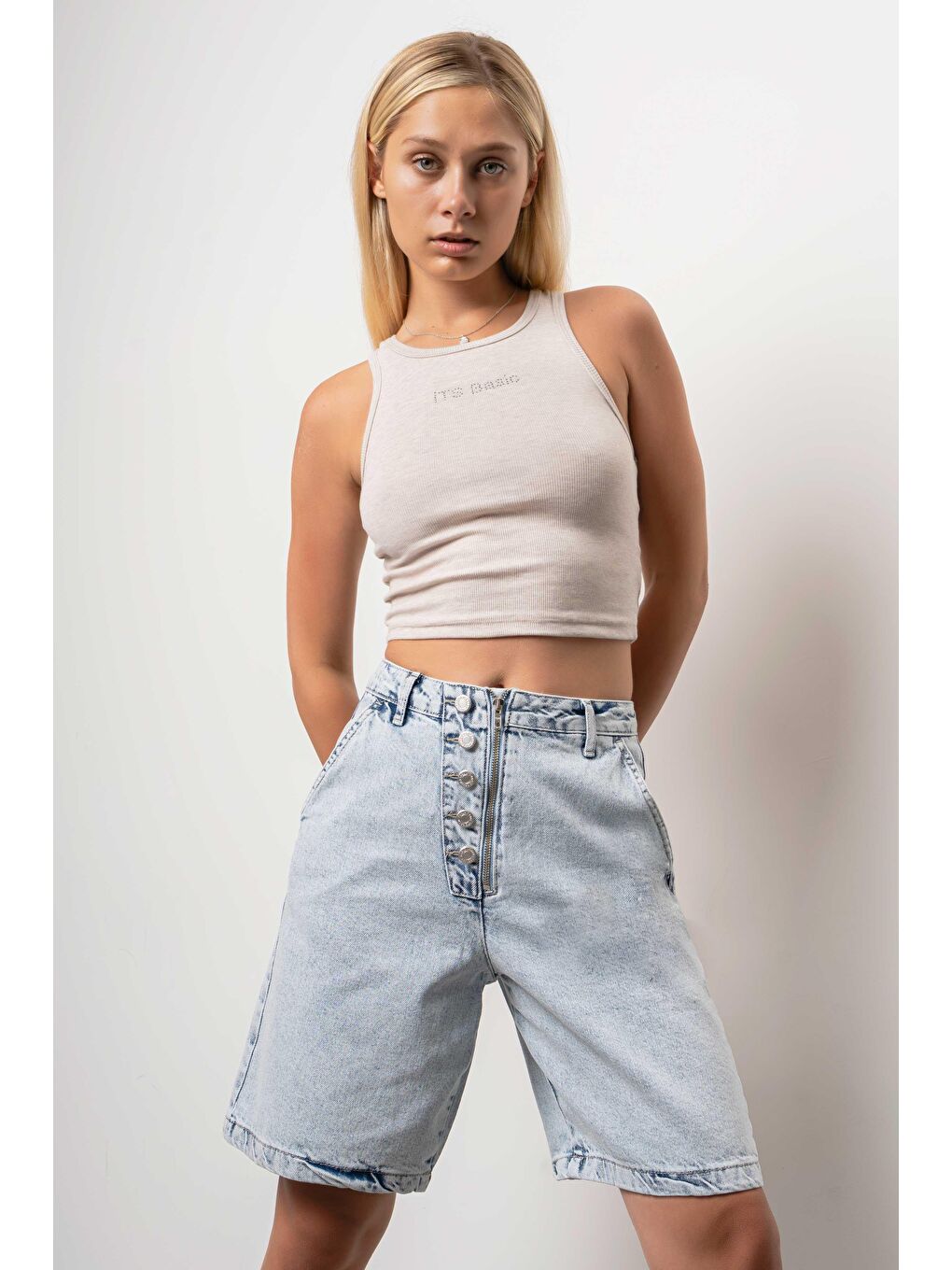 Mavi Kadın Snow jean Rengi Midi Boy Düğme Detaylı Denim Şort-1