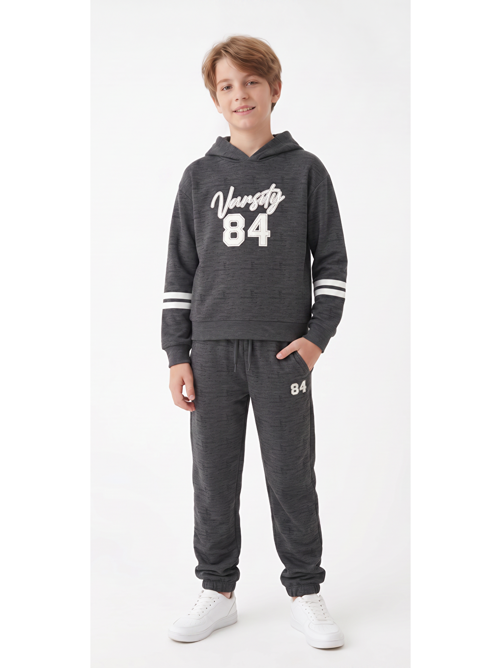 Antrasit Varsity 84 Aplike Nakışlı Alt Üst Erkek Çocuk Eşofman Takımı-3