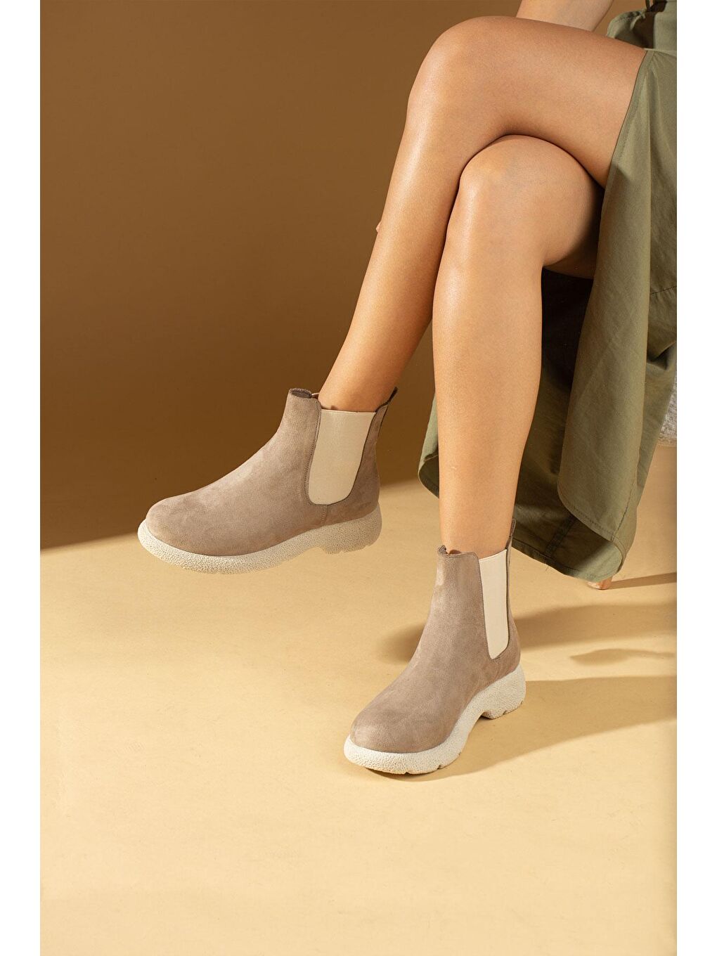 Kahverengi Termo Taban Sıcak Astar Lastikli Kadın Bot 60-1013-23Süet-5