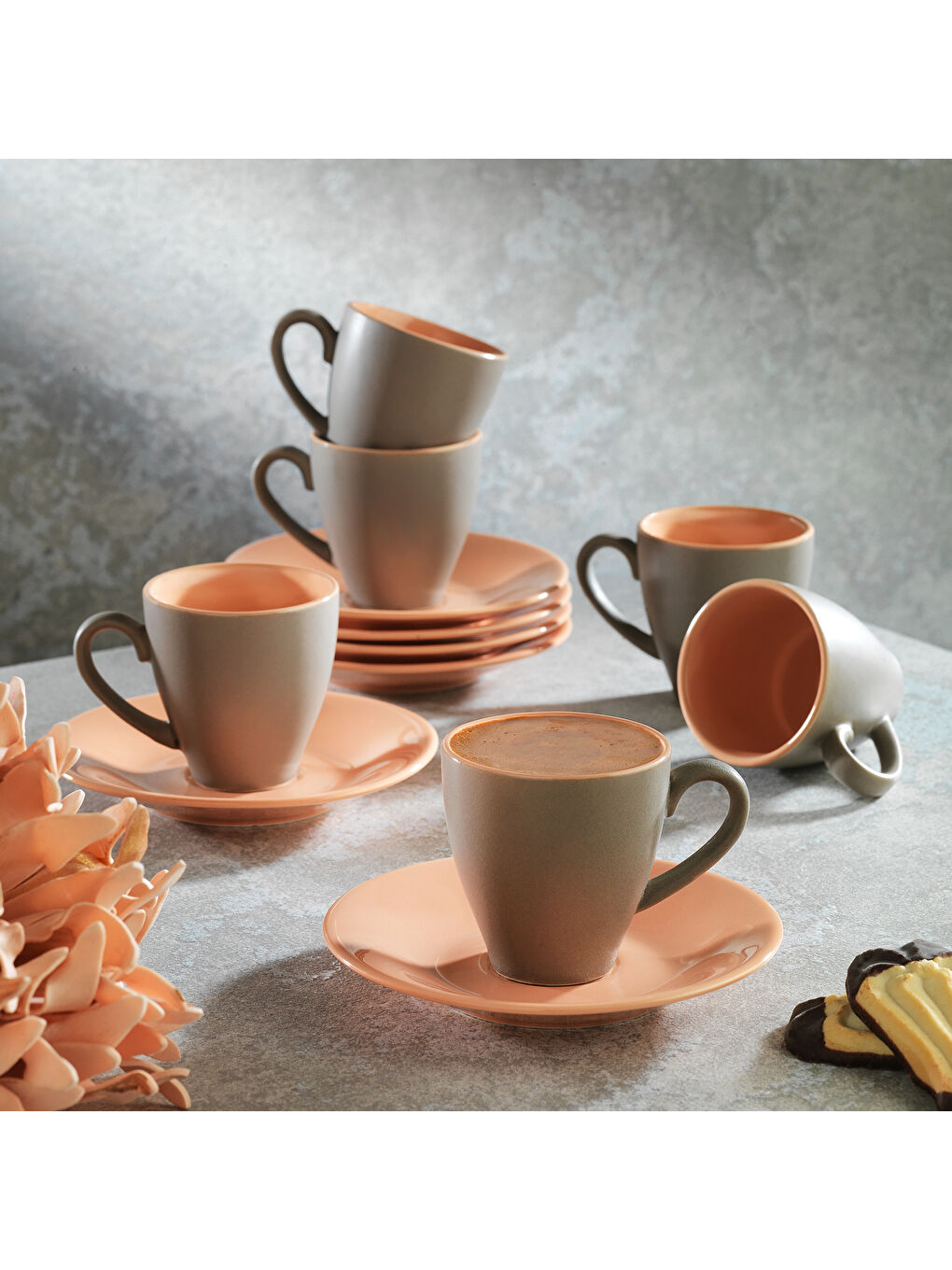Aurora 6 Kişilik Kahve Fincan Seti 12 Parça-Pembe
