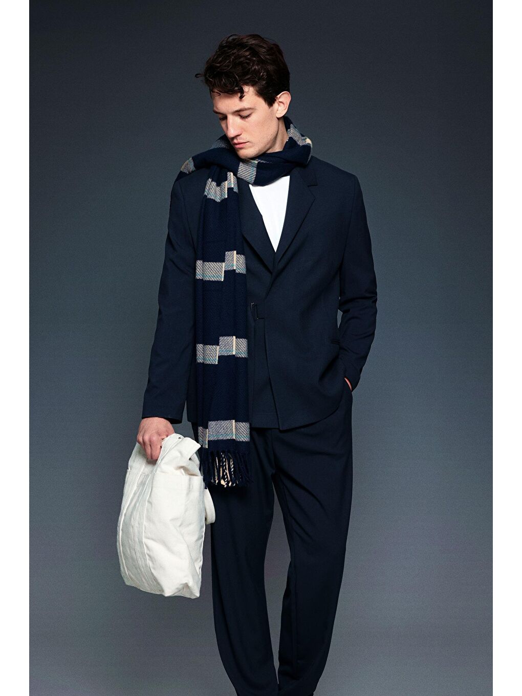 Erkek Kemerli Oversize Takım Elbise Lacivert-2